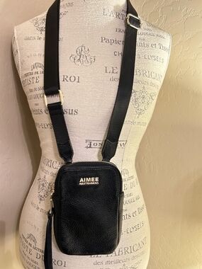 Aimee Kestenberg Black Pebbled Leather Crossbody Phone Pouch